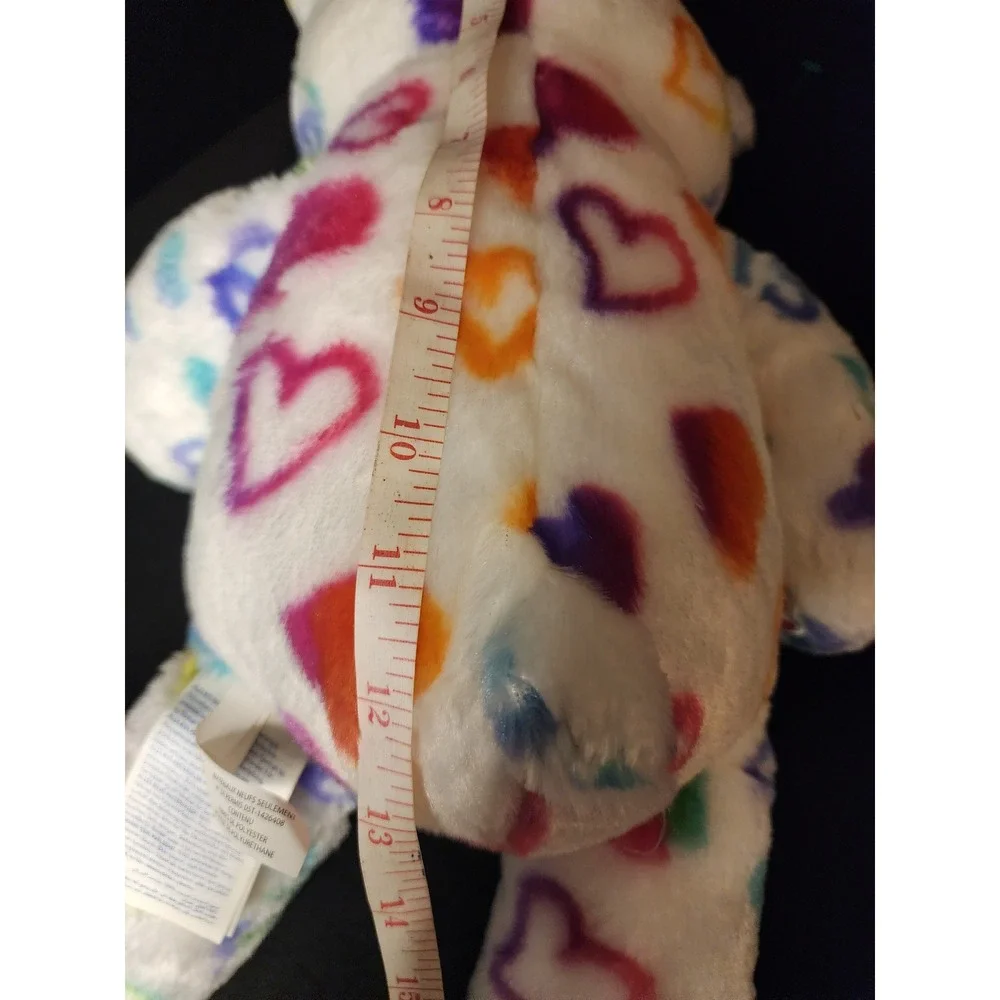 Build-A-Bear Workshop Rainbow Hearts White Teddy Bear Plush 1071040 15 inch